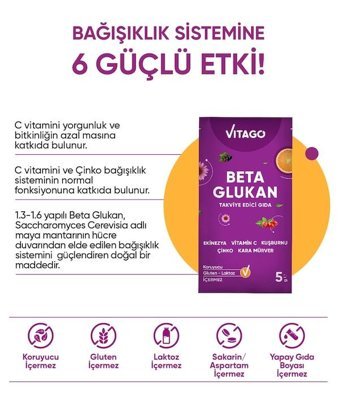 Vitago Beta Glukan Vitamin C Çinko Karamürverli Yetişkin Vitamin 30 Kapsül