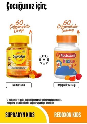 Supradyn Kids + Redoxon Kids Portakal Limon Çilek Yetişkin Vitamin 2x60 Kapsül