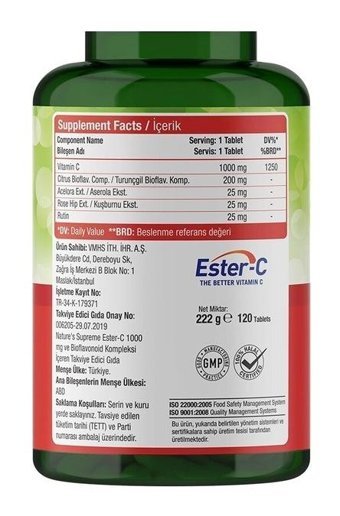 Nature'S Supreme Ester-C Aromasız Yetişkin Vitamin 120 Tablet