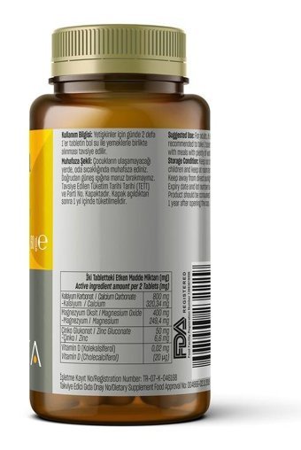 Talya Kalsiyum Magnezyum Çinko Vitamin D Aromasız Yetişkin Vitamin 60 Tablet