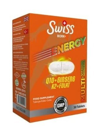 Swiss Energy Q10 Ginseng K2 Folat Aromasız Yetişkin Vitamin 30 Tablet
