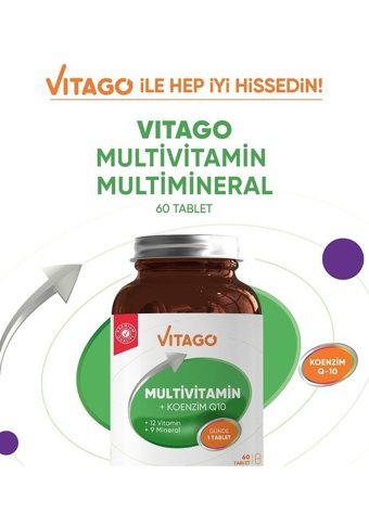 Vitago Multivitamin Koenzim Q-10 Aromasız Yetişkin Vitamin 60 Tablet