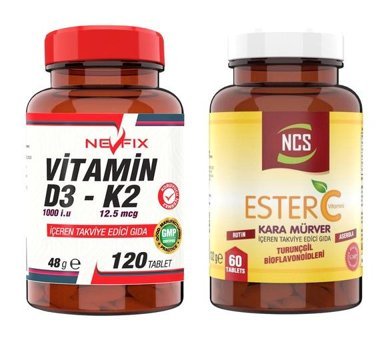 Ncs Vitamin D3-K2 + Vitamin C Aromasız Yetişkin Vitamin 60 Tablet - 120 Tablet