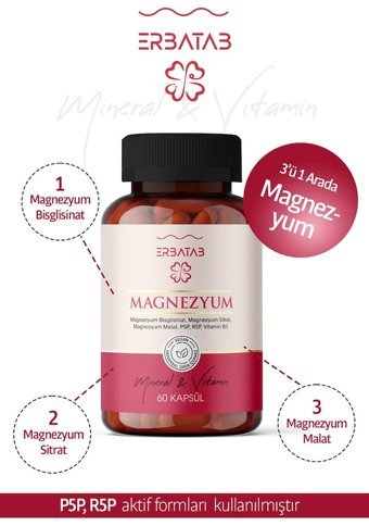 Erbatab Magnezyum Form Aromasız Yetişkin Vitamin 60 Kapsül