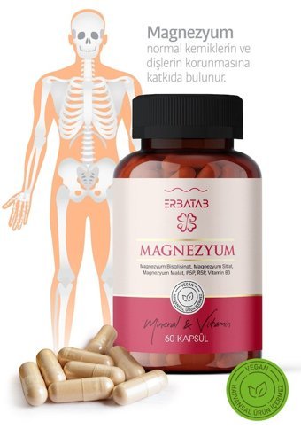 Erbatab Magnezyum Form Aromasız Yetişkin Vitamin 60 Kapsül