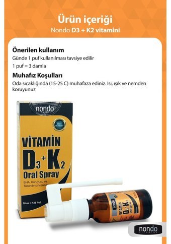 Nondo D3 K2 Aromasız Yetişkin Vitamin 20 ml