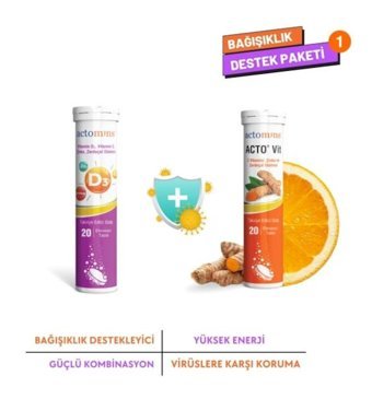 Actomins Vitamin D3 Portakal - Zerdeçal Yetişkin Vitamin 20 Tablet