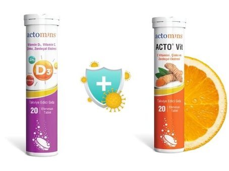 Actomins Vitamin D3 Portakal - Zerdeçal Yetişkin Vitamin 20 Tablet