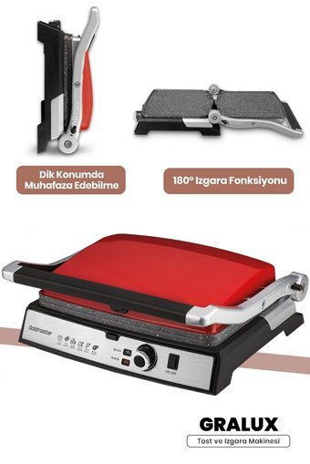 Goldmaster Gralux 6 Dilim Granit Çıkartılabilir Plaka Tek Yönlü 2000 W Izgaralı Kırmızı Tost Makinesi