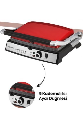 Goldmaster Gralux 6 Dilim Granit Çıkartılabilir Plaka Tek Yönlü 2000 W Izgaralı Kırmızı Tost Makinesi