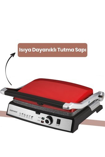 Goldmaster Gralux 6 Dilim Granit Çıkartılabilir Plaka Tek Yönlü 2000 W Izgaralı Kırmızı Tost Makinesi