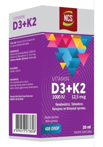 Ncs Vitamin D3 K2 Aromasız Yetişkin Vitamin 20 ml
