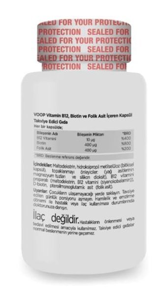 Voop Vitamin B12 Biotin Folik Asit Aromasız Yetişkin Vitamin 60 Kapsül