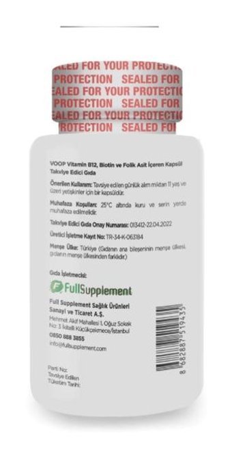 Voop Vitamin B12 Biotin Folik Asit Aromasız Yetişkin Vitamin 60 Kapsül