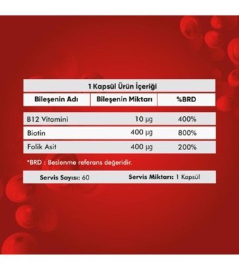 Voop Vitamin B12 Biotin Folik Asit Aromasız Yetişkin Vitamin 60 Kapsül