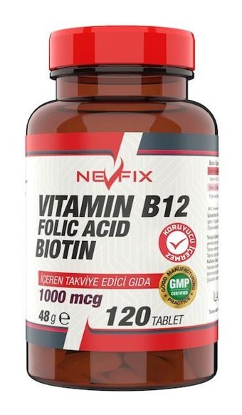 Nevfix B12 Folic Acid Biotin Aromasız Yetişkin Vitamin 3x120 Tablet