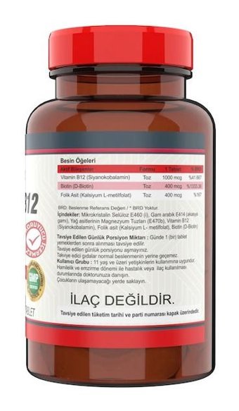 Nevfix B12 Folic Acid Biotin Aromasız Yetişkin Vitamin 3x120 Tablet