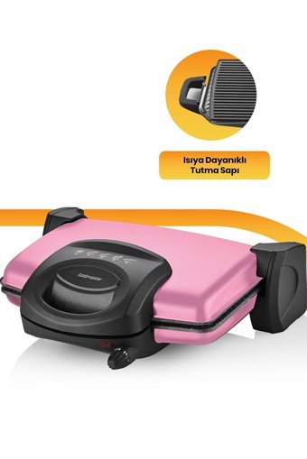 Goldmaster Lezzito 6 Dilim Granit Çıkartılabilir Plaka Çift Taraflı 1750 W Izgaralı Pembe Tost Makinesi