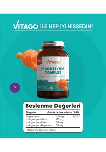 Vitago Magnezyum Complex Aromasız Yetişkin Vitamin 30 Tablet