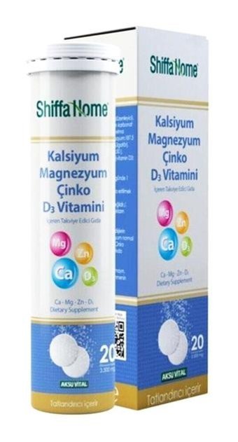 Shiffa Home Kalsiyum Magnezyum Çinko D3 Vitamini Aromasız Yetişkin Vitamin 20 Tablet