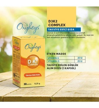 Oxyheys D3 K2 Complex Aromasız Yetişkin Vitamin 30 Kapsül