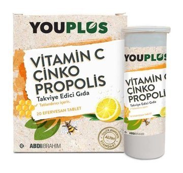 You Plus Vitamin C Çinko Propolis Efervesan Limonlu Yetişkin Vitamin 20 Tablet