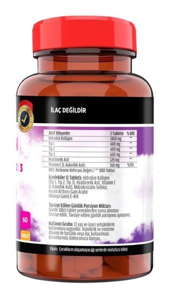 Collagen Tip 1-2-3 Hyalüronik Asit Aromasız Yetişkin Vitamin 60 Tablet