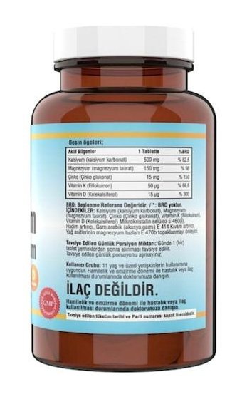 Ncs Kalsiyum Magnezyum Çinko Vitamin D K Aromasız Yetişkin Vitamin 2x120 Tablet