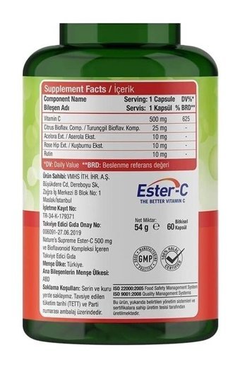 Nature'S Supreme Ester-C Aromasız Yetişkin Vitamin 60 Kapsül