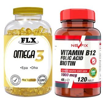 Flx Omega 3 Balık Yağı Ve Vitamin B12 Aromasız Yetişkin Vitamin 90 Softgel - 120 Tablet