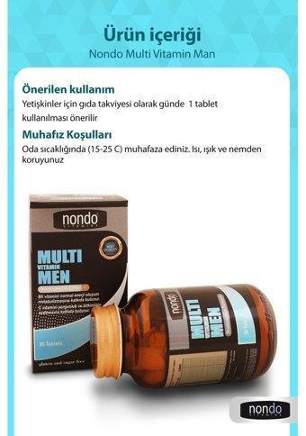 Nondo Vitamins Multivitamin Aromasız Yetişkin Vitamin 30 Tablet