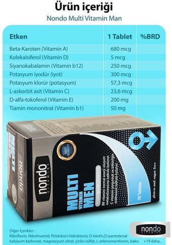 Nondo Vitamins Multivitamin Aromasız Yetişkin Vitamin 30 Tablet