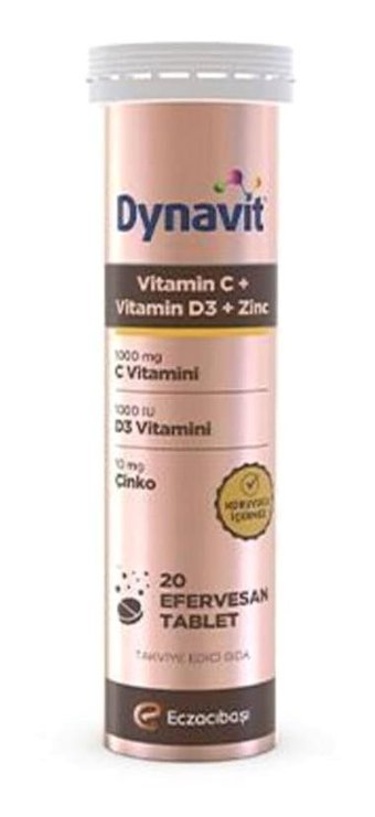 Dynavit Vitamin C + Vitamin D3 + Çinko Zinc Aromasız Yetişkin Vitamin 20 Tablet