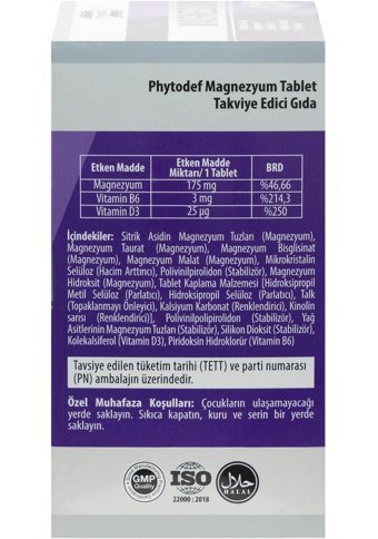 Phytodef Magnezyum Vitamin B6 - D3 Aromasız Yetişkin Vitamin 90 Kapsül