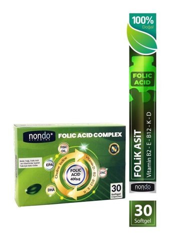 Nondo Folic Asit Complex Aromasız Yetişkin Vitamin 30 Softgel
