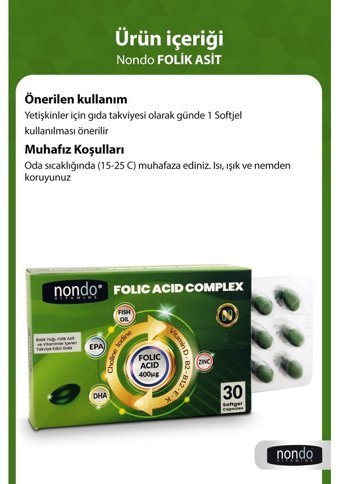 Nondo Folic Asit Complex Aromasız Yetişkin Vitamin 30 Softgel