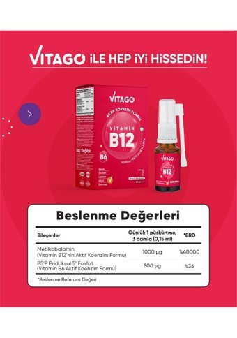 Vitago Prometilkobalamin Vitamin B12 Vitamin B6 Aromasız Yetişkin Vitamin 10 ml
