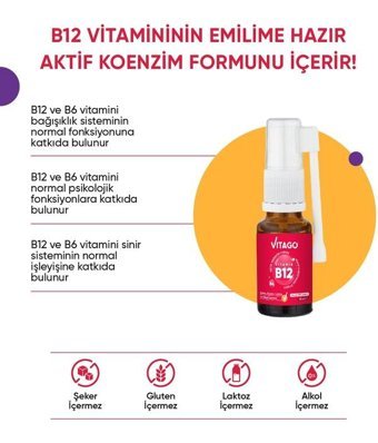Vitago Prometilkobalamin Vitamin B12 Vitamin B6 Aromasız Yetişkin Vitamin 10 ml