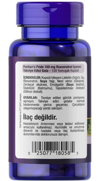 Puritan'S Pride Resveratrol Aromasız Yetişkin Vitamin 120 Kapsül