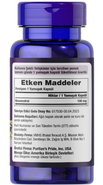 Puritan'S Pride Resveratrol Aromasız Yetişkin Vitamin 120 Kapsül