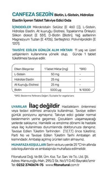 Canfeza Sezgin Biotin Bitki Ekstralar Yetişkin Vitamin 60 Tablet
