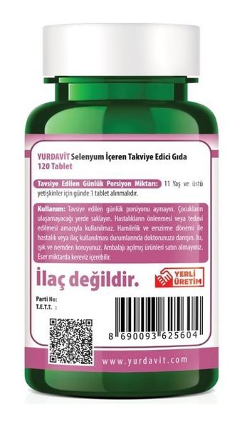 Yurdavit Selenium L-Selenometionin Aromasız Yetişkin Vitamin 120 Tablet