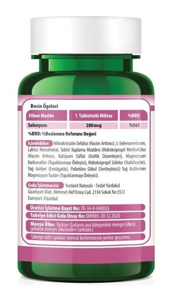 Yurdavit Selenium L-Selenometionin Aromasız Yetişkin Vitamin 120 Tablet