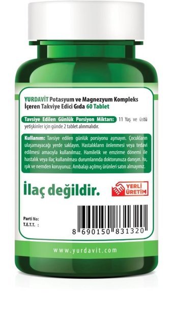 Yurdavit Kalium Magnesium Complex Aromasız Yetişkin Vitamin 60 Tablet