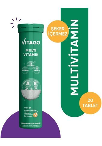 Vitago Multivitamin Ginseng Aromasız Yetişkin Vitamin 20 Tablet