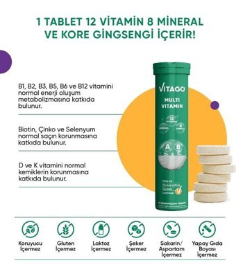 Vitago Multivitamin Ginseng Aromasız Yetişkin Vitamin 20 Tablet
