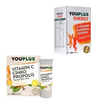 You Plus Vitamin C Çinko Propolis Efervesan + Energy 12 Vitamin 8 Mineral Ginseng Limonlu Yetişkin Vitamin 30 Tablet