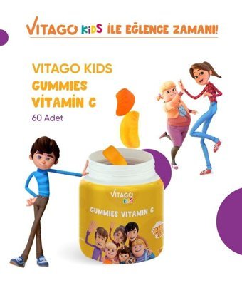 Vitago Kids Gummies Vitamin C Doğal Meyve Yetişkin Vitamin 60 Kapsül