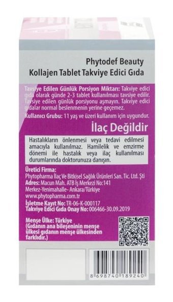Phytodef Kolajen + Vitamin C Aromasız Yetişkin Vitamin 30 Tablet