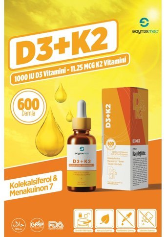 Saytekmed Kolekalsiferol Ve Menakuinon 7 Vitamin D3 K2 Aromasız Yetişkin Vitamin 20 ml